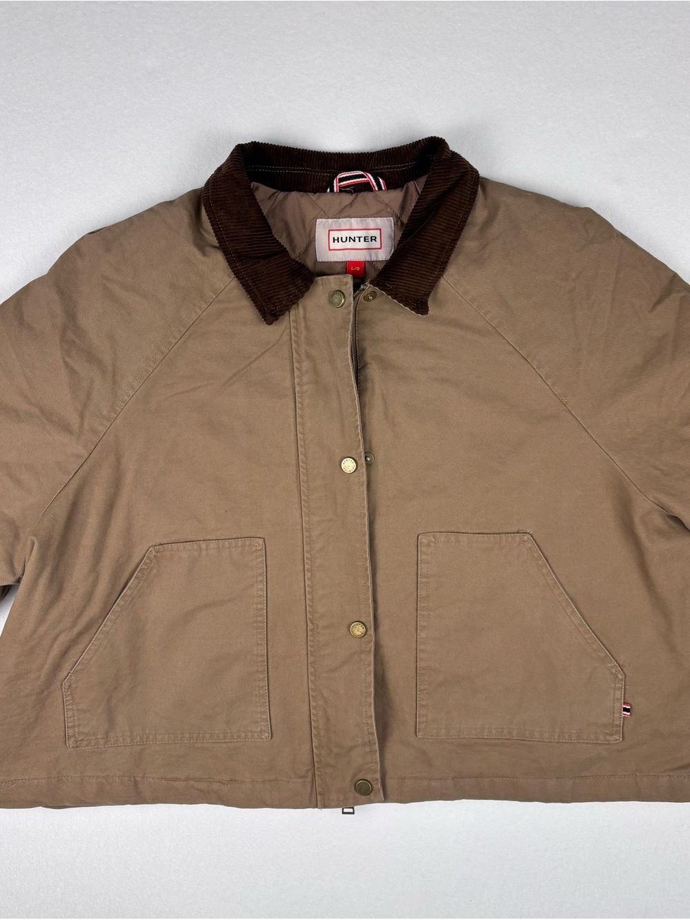 Hunter Women’s Tan Barn Jacket Corduroy Collar Quilted NWT Large - Picture 2 of 13